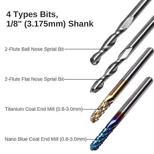 LUNYEE 40 db-os marófejek CNC útválasztó bitek, 1/8 szárú CNC vágó maró faragógép bitkészlet