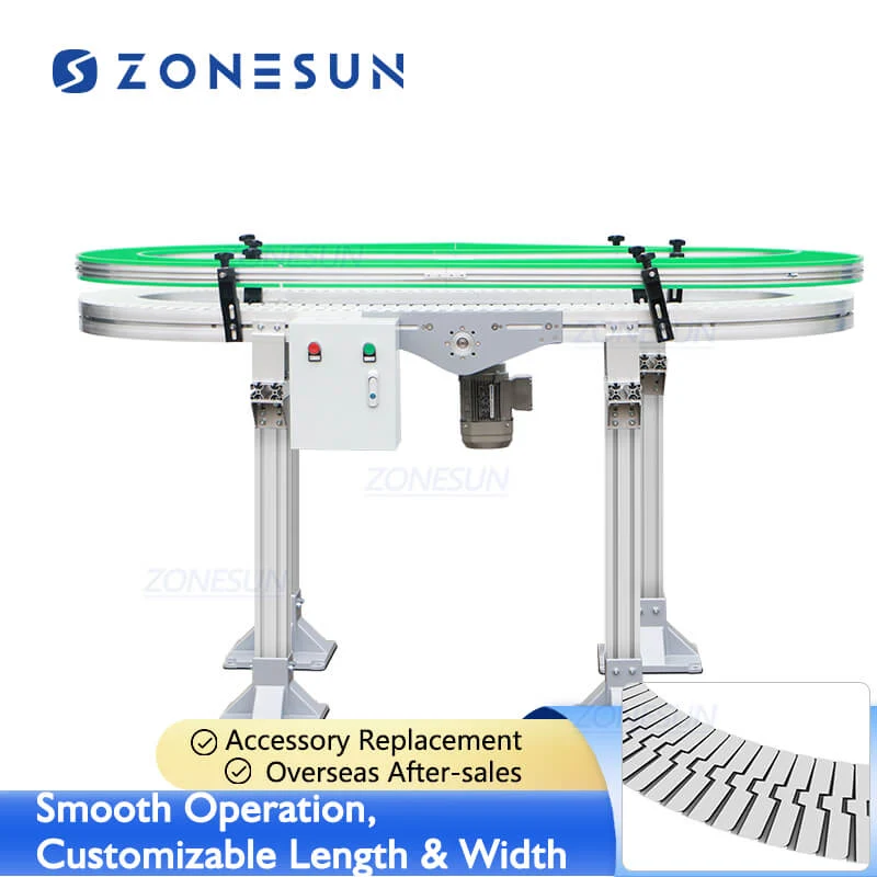 ZONESUN ZS-CBO150 360 fokos, testreszabható, zárt hurkú, körkörös rugalmas láncú PVC szállítószalag gyári automatizálására