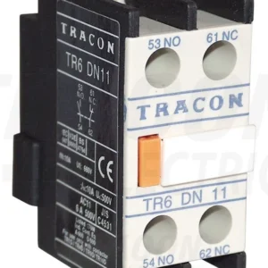 Tracon Homlokoldali Segédérintkező. 230V, 50Hz, 2A, 2×NC TR6DN02