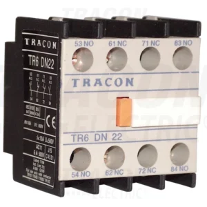Tracon Homlokoldali Segédérintkező 230V, 50Hz, 2A, 4×NC TR6DN04