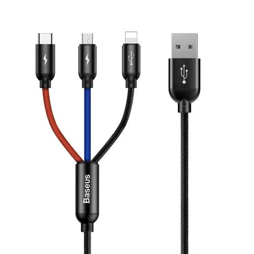 Baseus 3 az 1-ben USB- kábel - micro USB/Lightning/USB-C, 1,2 m, fekete