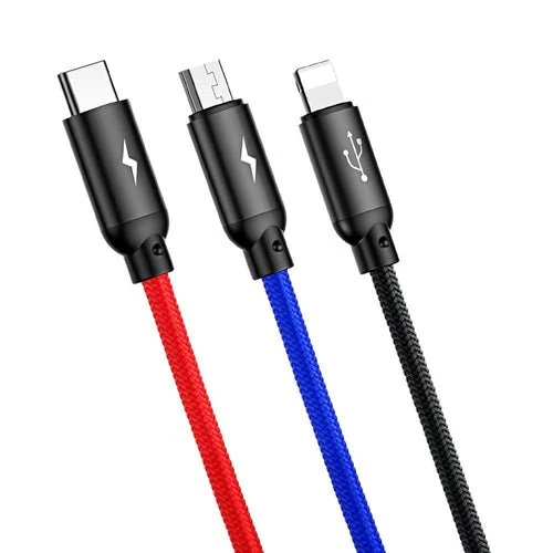 Baseus 3 az 1-ben USB- kábel - micro USB/Lightning/USB-C, 1,2 m, fekete